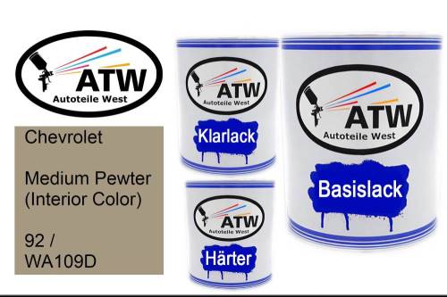 Chevrolet, Medium Pewter (Interior Color), 92 / WA109D: 1L Lackdose + 1L Klarlack + 500ml Härter - Set, von ATW Autoteile West.